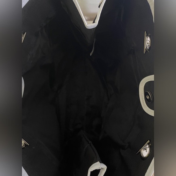 Black/White Joseph Ribkoff Metal Handle Tote Bag - Picture 6 of 11